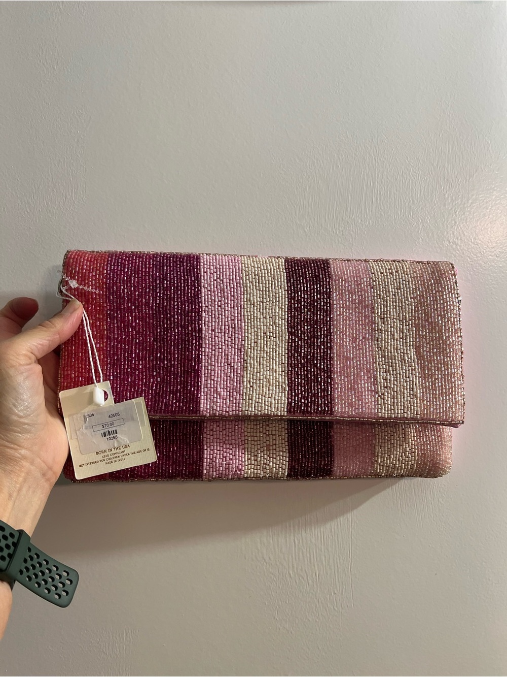 Striped Beaded Foldover Clutch - Pink Multi